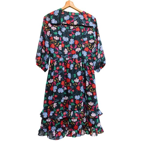 Nanette Lepore Floral-Print V-Neck Chiffon Dress size 2 Romantic Party EUC Flowy - Picture 4 of 12